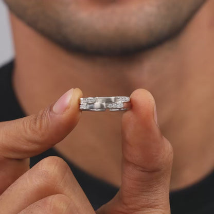 Silver Zircon Studded Sparkle Ring For Him