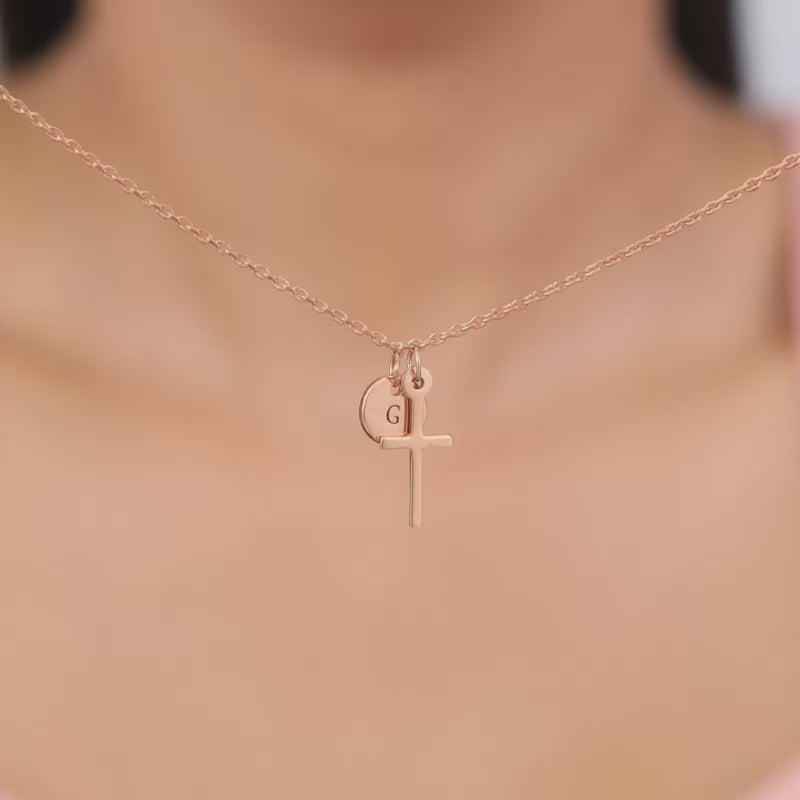 Rose Gold Personalised Halo Cross Pendant With Link Chain – GIVA