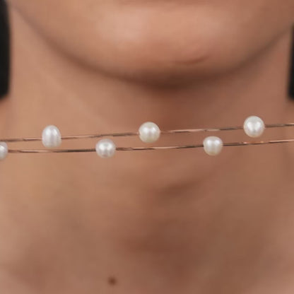 Rose Gold Pearl Station Bracelet