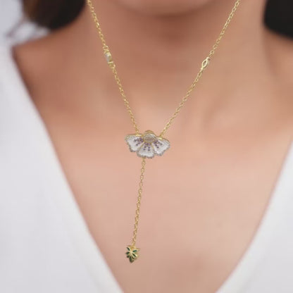 Gold Eye Bright Flower Lariat Necklace