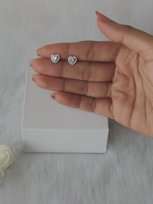 Silver Shimmer Heart Stud Earrings