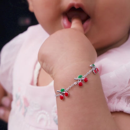 Silver Cherry Red Kids Bracelet (0 - 2 Years)