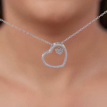 Silver Dazzling Zircon Heart Pendant With Link Chain
