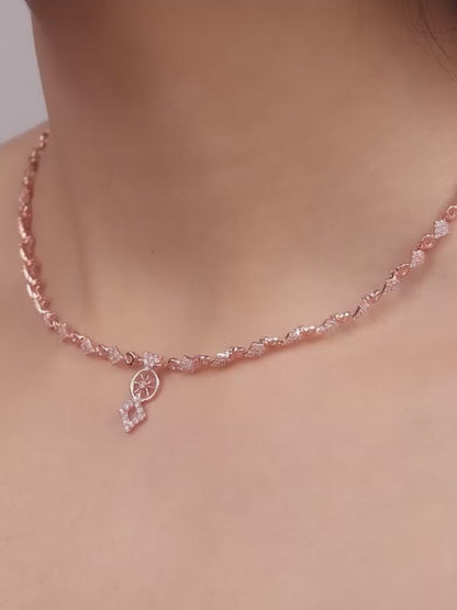 Rose Gold Floral Wheel Necklace