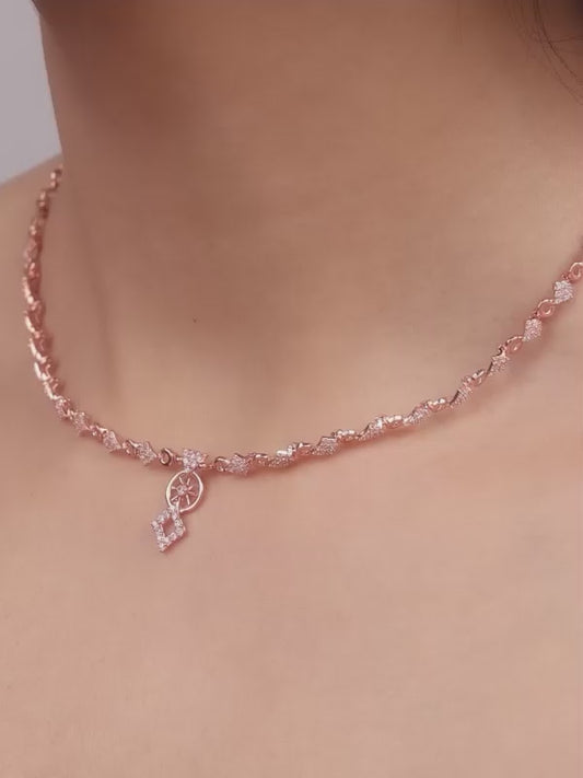 Rose Gold Floral Wheel Necklace