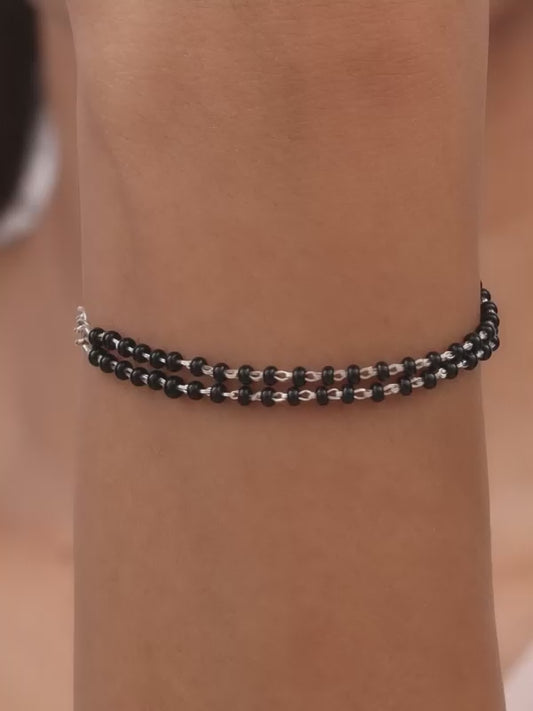 Silver Black Beads Bracelet