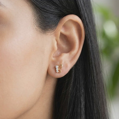 Gold Butterfly Poise Lab Grown Diamond Earrings