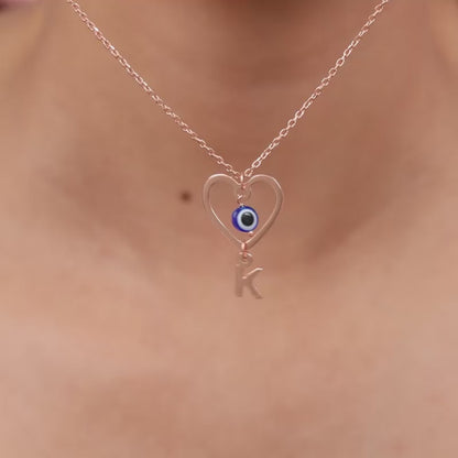 Rose Gold Personalised Evil Eye Heart Initial Pendant
