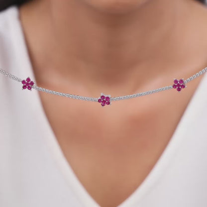Silver Pink Floral Necklace