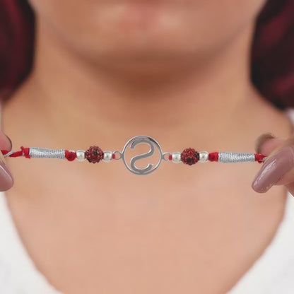 Silver Personalised Initial Rudraksha Rakhi