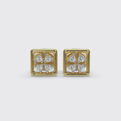 Gold Square Cut Lab Grown Diamond Stud Earrings
