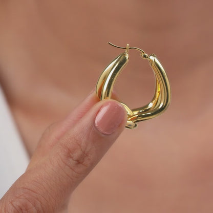 Golden Interlocked Hoop Earrings