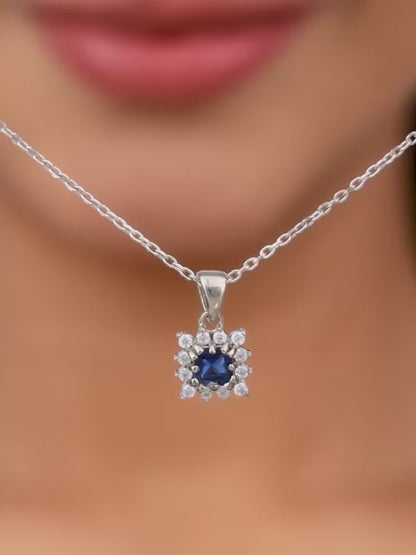 Silver Royal Blue Pendant with Link Chain