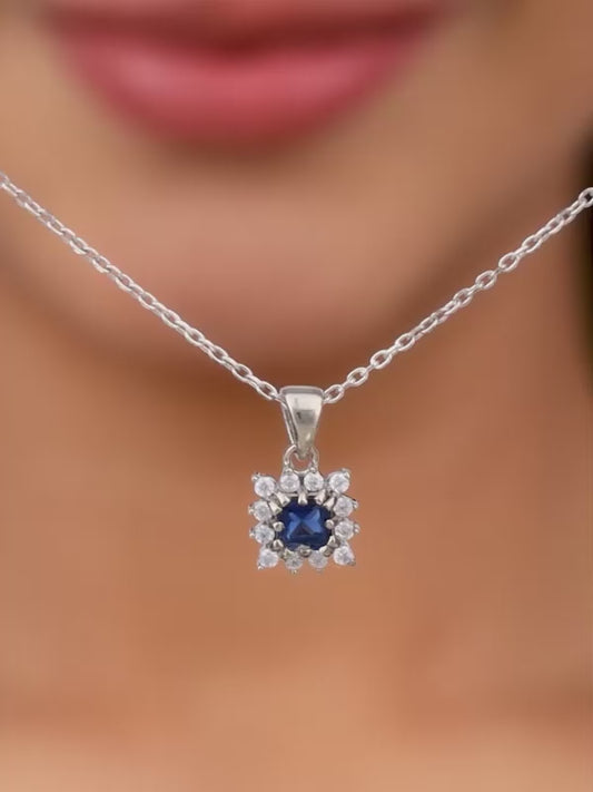 Silver Royal Blue Pendant with Link Chain