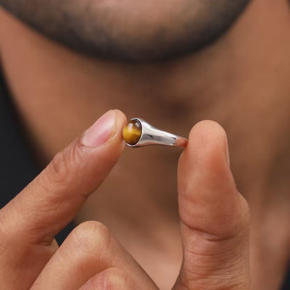 Silver Oval Tiger Eye Ring For Him