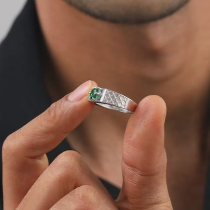 Silver Green Enigma Ring For Him