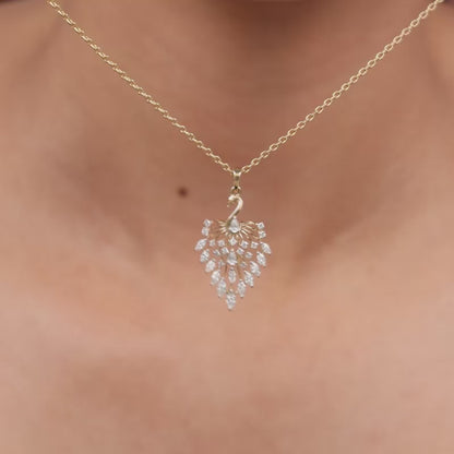 Gold Peacock Dance Lab Grown Diamond Pendant