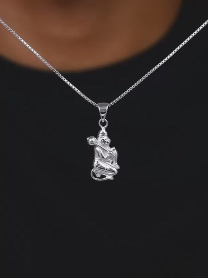 Silver Hanuman Pendant With Box Chain For Him