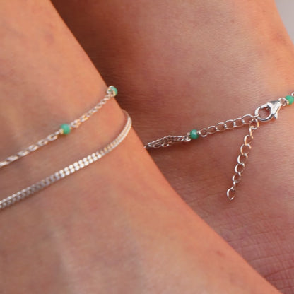 Silver Green Glimmer Anklet