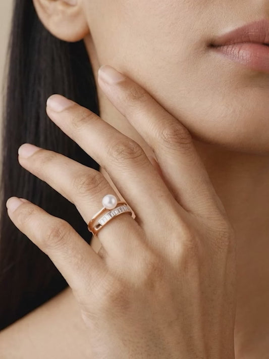 Rose Gold Grace Pearl Bypass Ring