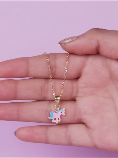 Golden Pie Unicorn Kids Pendant with Link Chain (7-10 yrs)