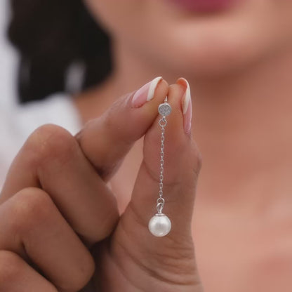Silver Zircon Pearl Drop Earrings