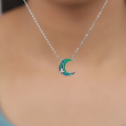 Silver The Moon Pendant With Link Chain
