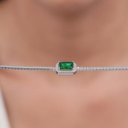Silver Opulence of Green Tennis Bracelet