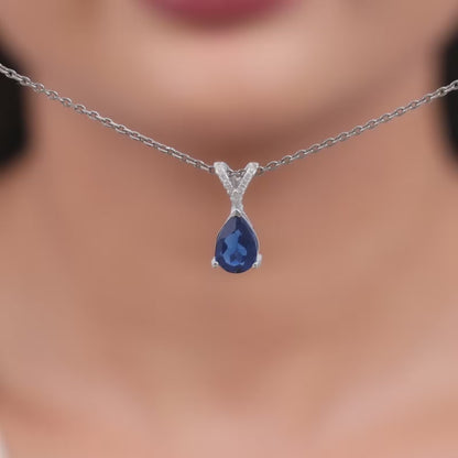 Silver Midnight Blue Pendant With Link Chain