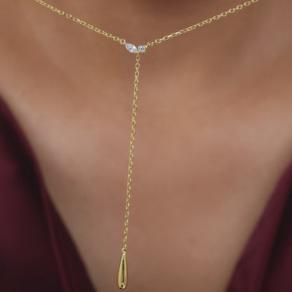 Golden Waterfall Lariat Necklace