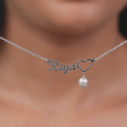 Silver Personalised Pearl Heart Necklace