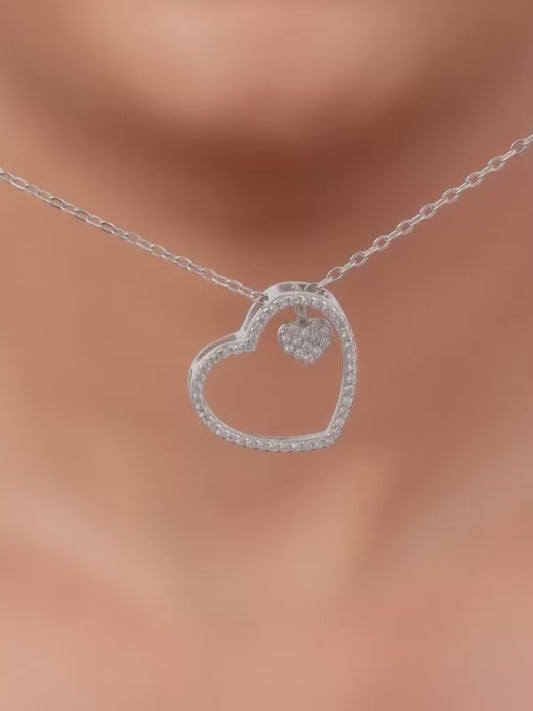 Silver Dazzling Zircon Heart Pendant With Link Chain