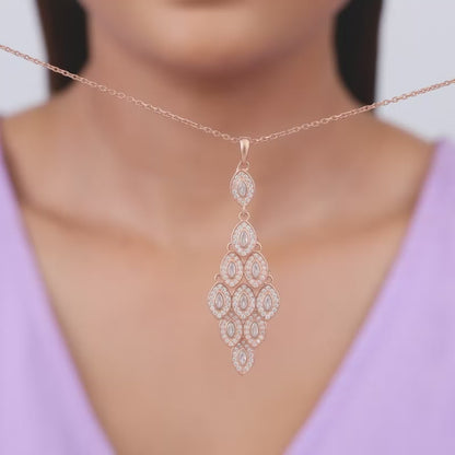 Rose Gold Peafowl Feather Pendant With Link Chain