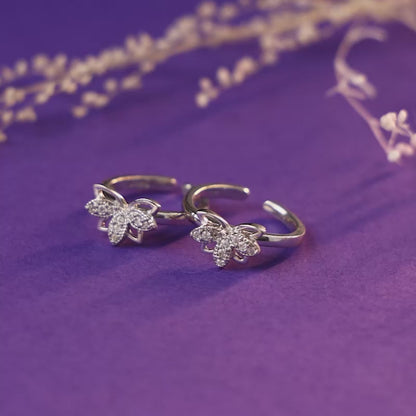 Silver Crescent Flower Toe Rings