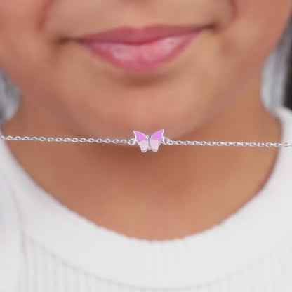 Silver Pink Butterfly Kids Bracelet  (2- 8 years)