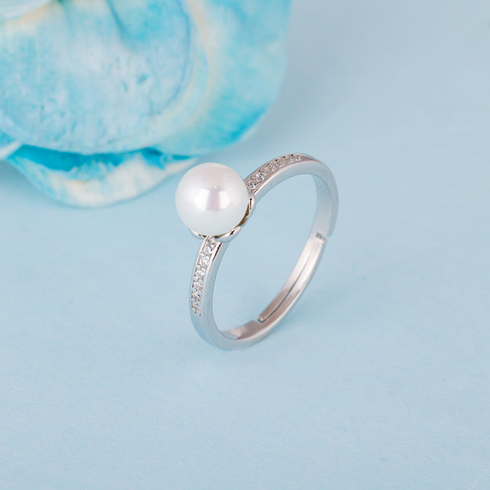 Silver Pearl Flower Ring - view 2