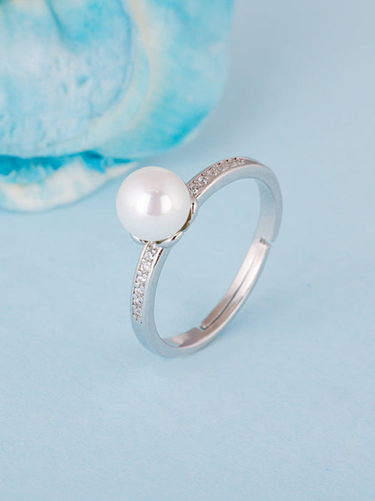 Silver Pearl Flower Ring