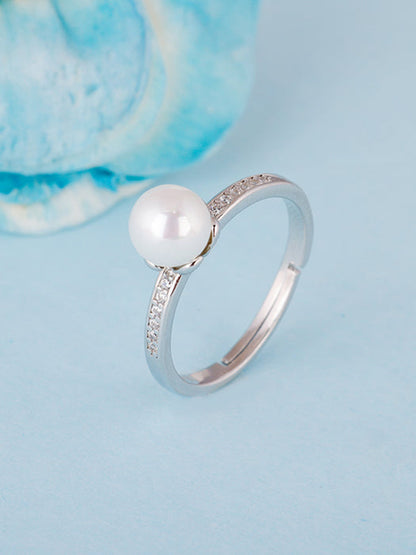 Silver Pearl Flower Ring