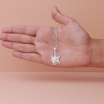 Silver Durga Pendant With Box Chain