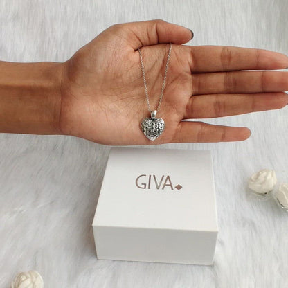 Oxidised Silver Charming Heart Pendant with Box Chain