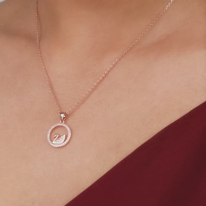 Rose Gold Zircon Studded Swan Pendant with Link Chain