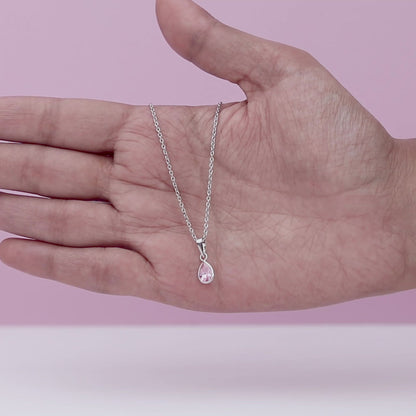 Silver Pink Drop Pendant With Link Chain