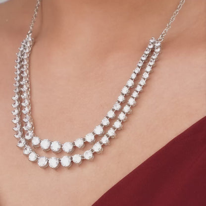Silver Sparkling Solitaire Layered Necklace