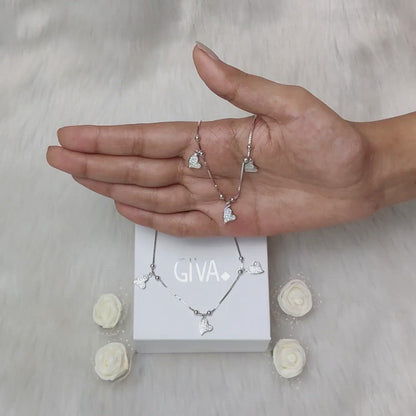 Silver Dangling Triple Heart Charm Anklet