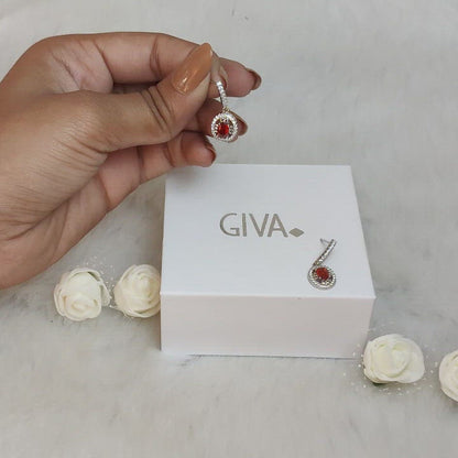 Silver Radiant Red Drop Earrings