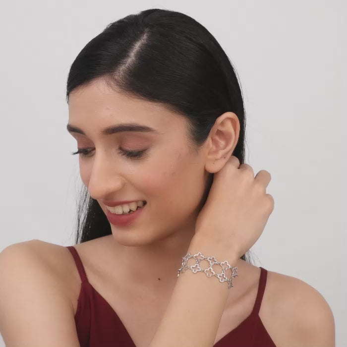 Buy Giva Sterling Silver Anushka Sharma Rose Gold Studded Flower Bracelet  For Women(Adjustable) Online