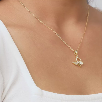 Golden Butterfly Bloom Pendant with Link Chain