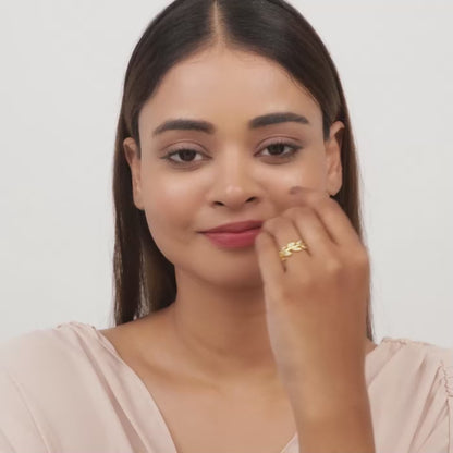 Golden Zircon Studded Leaf Ring