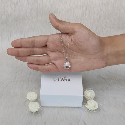 Silver Seashell Pearl Pendant with Link Chain