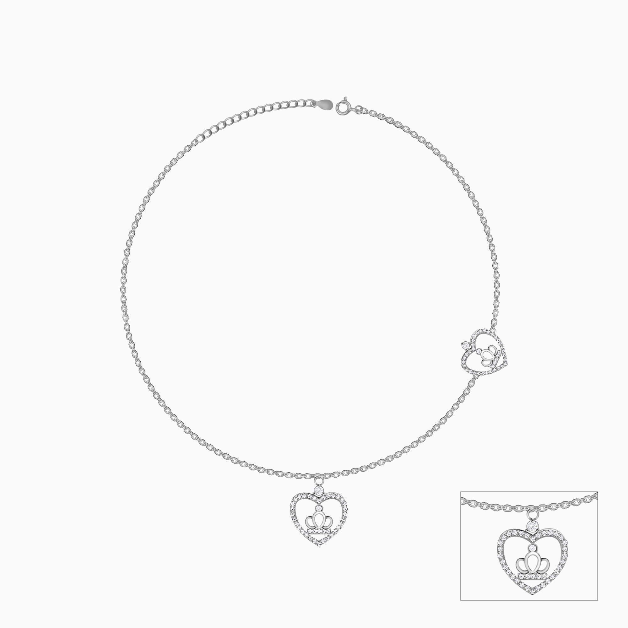 Silver Crown Heart Anklet - view 2